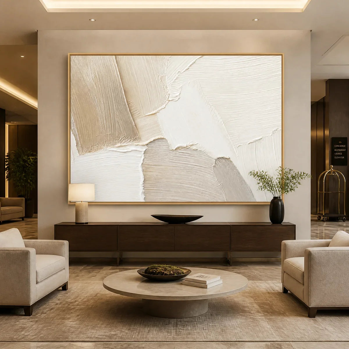 Cream and Beige Wabi-Sabi Abstract Oil Painting – Cream Terrain