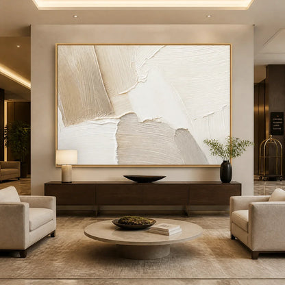 Cream and Beige Wabi-Sabi Abstract Oil Painting – Cream Terrain