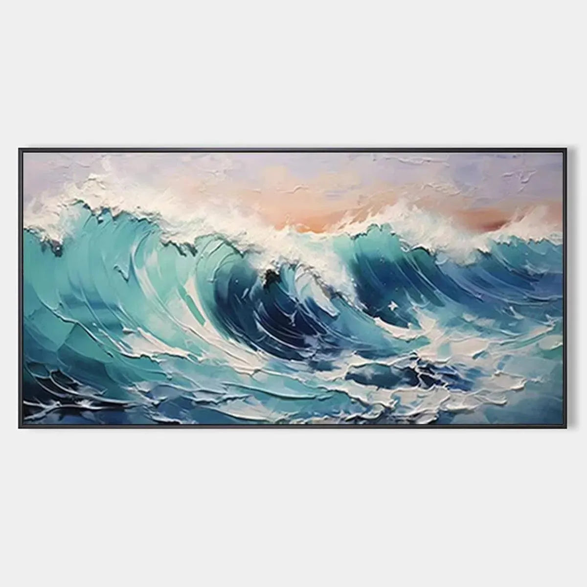 Cresting Wave hand-painted turquoise and ocean blue textured ocean wave painting rolled canvas option