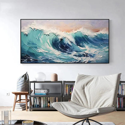 Cresting Wave hand-painted turquoise and ocean blue textured ocean wave painting rolled canvas option