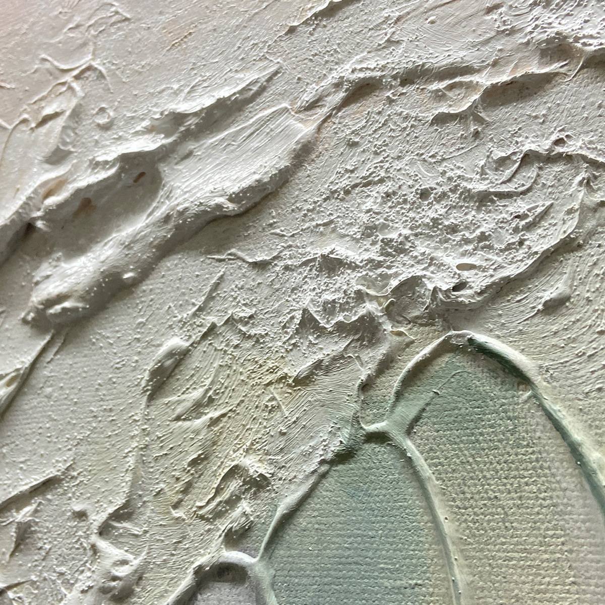 Cresting Wave hand-painted ocean blue, ivory and soft neutral tones textured ocean wave painting shown with silver frame