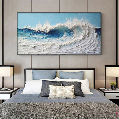 Cresting Wave hand-painted white and ocean blue textured ocean wave painting rolled canvas option
