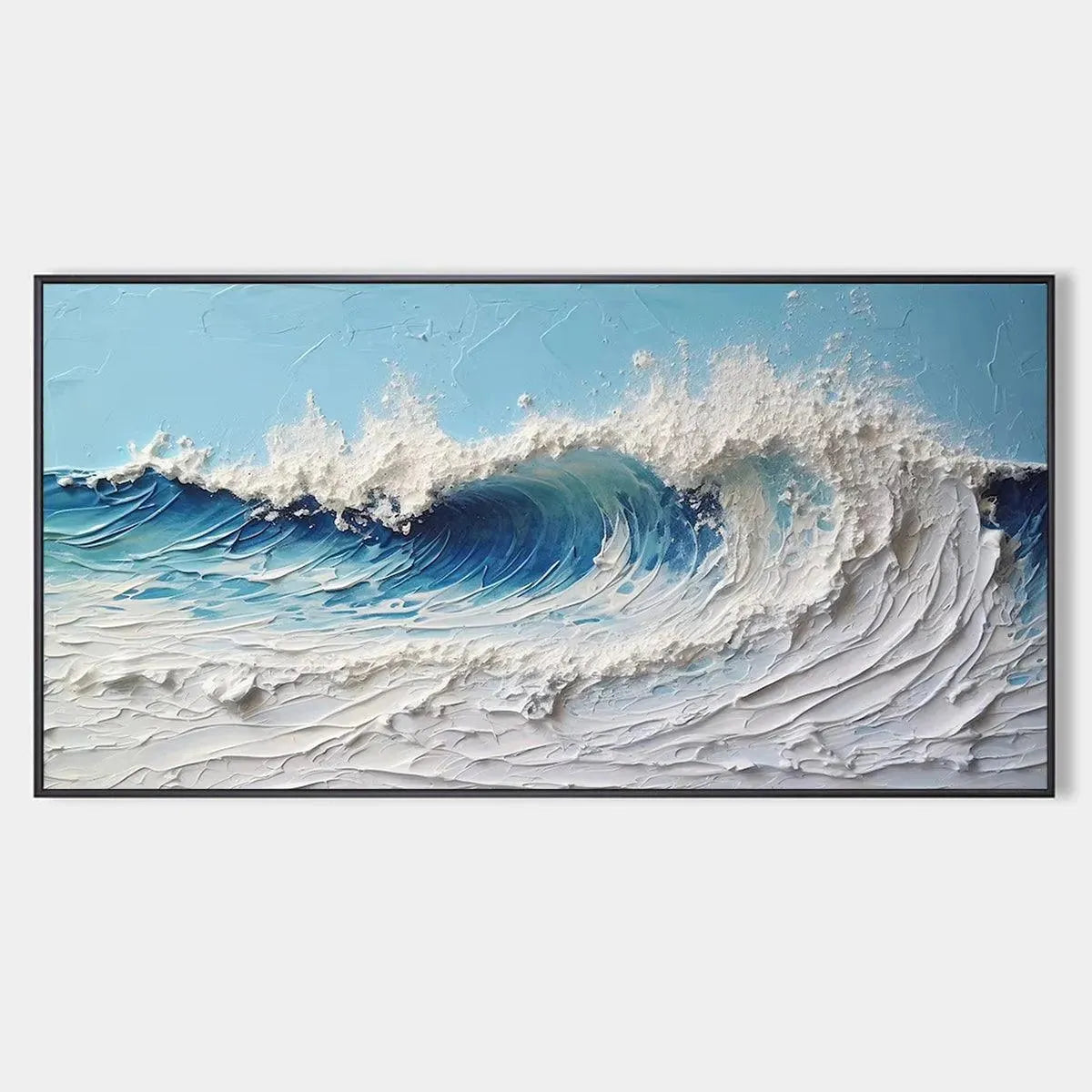 Cresting Wave hand-painted white and ocean blue textured ocean wave painting rolled canvas option