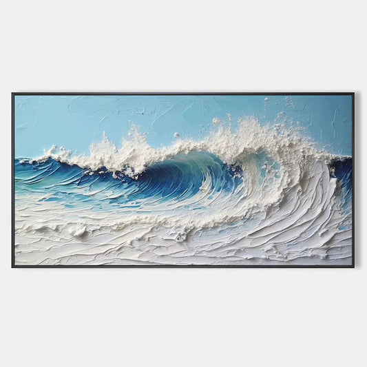 Cresting Wave hand-painted white and ocean blue textured ocean wave painting rolled canvas option