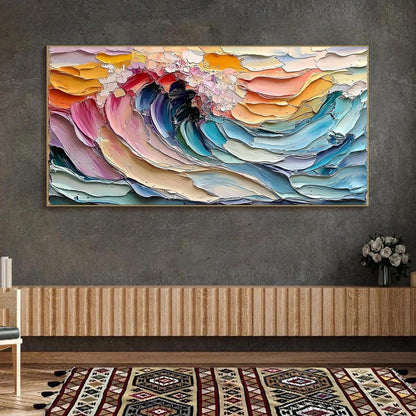 Cresting Wave hand-painted ocean blue, ivory and soft neutral tones textured ocean wave painting rolled canvas option