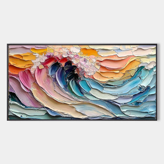 Cresting Wave hand-painted ocean blue, ivory and soft neutral tones textured ocean wave painting rolled canvas option