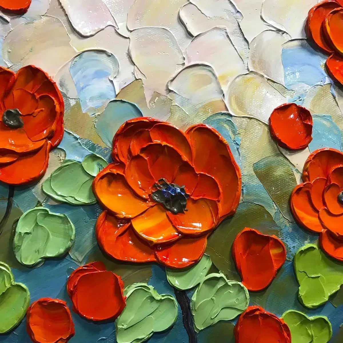 Red Poppy Impasto Painting – Crimson Field