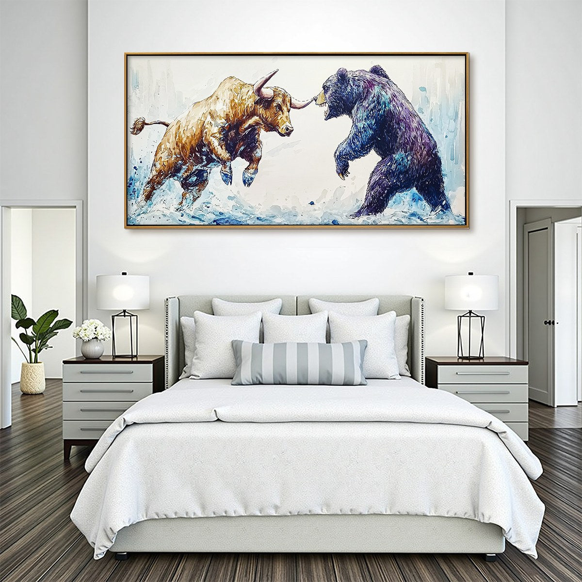Abstract Bull and Bear Oil Painting – Clash Of Forces
