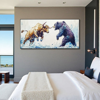 Abstract Bull and Bear Oil Painting – Clash Of Forces