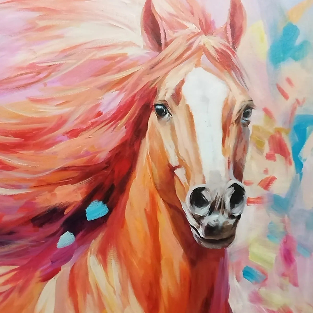 Colorful Horse Oil Painting – Pink Fire