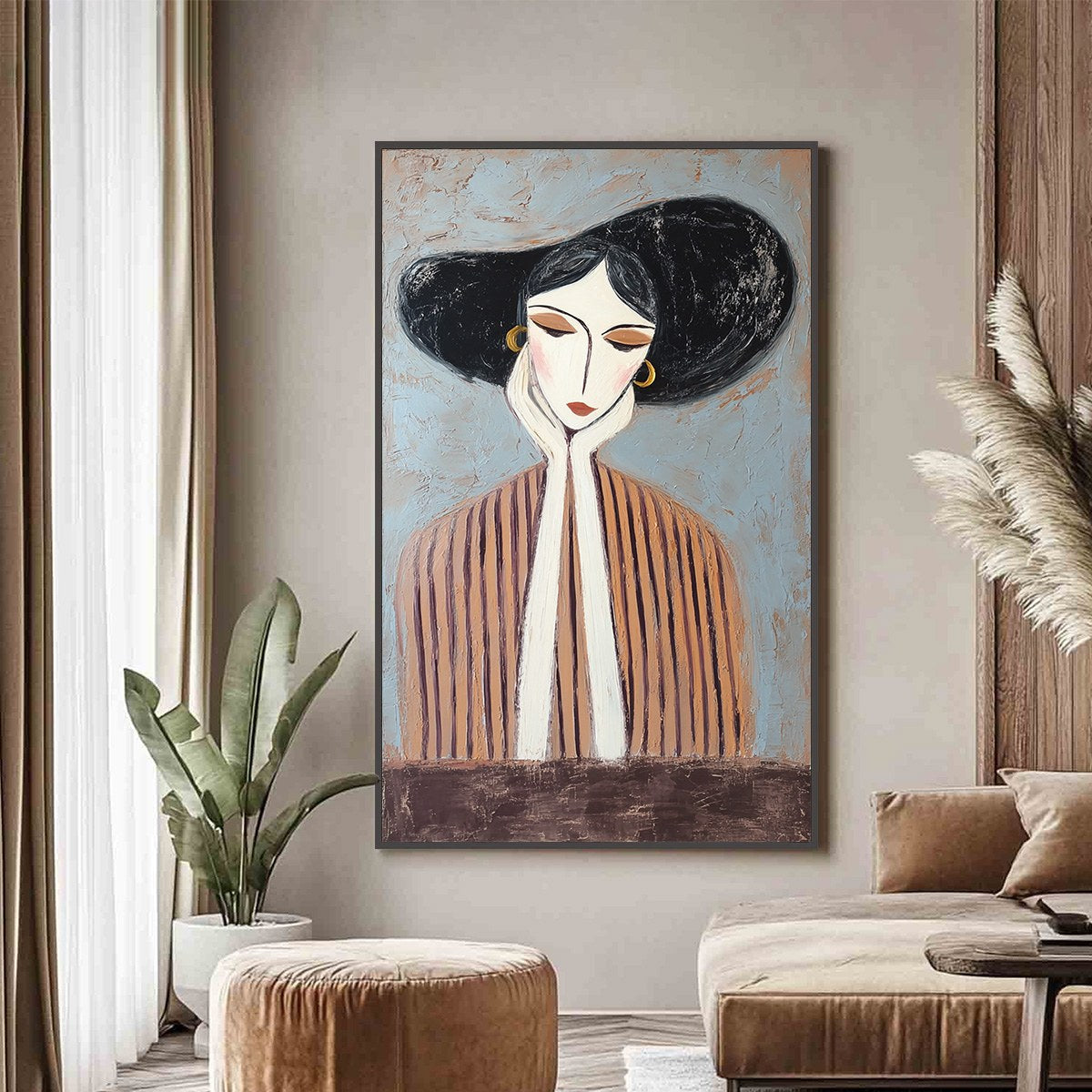 Contemplation Textured Portrait Oil Painting – Figurative Textured Oil Painting, view 2