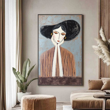 Contemplation Textured Portrait Oil Painting – Figurative Textured Oil Painting, view 2