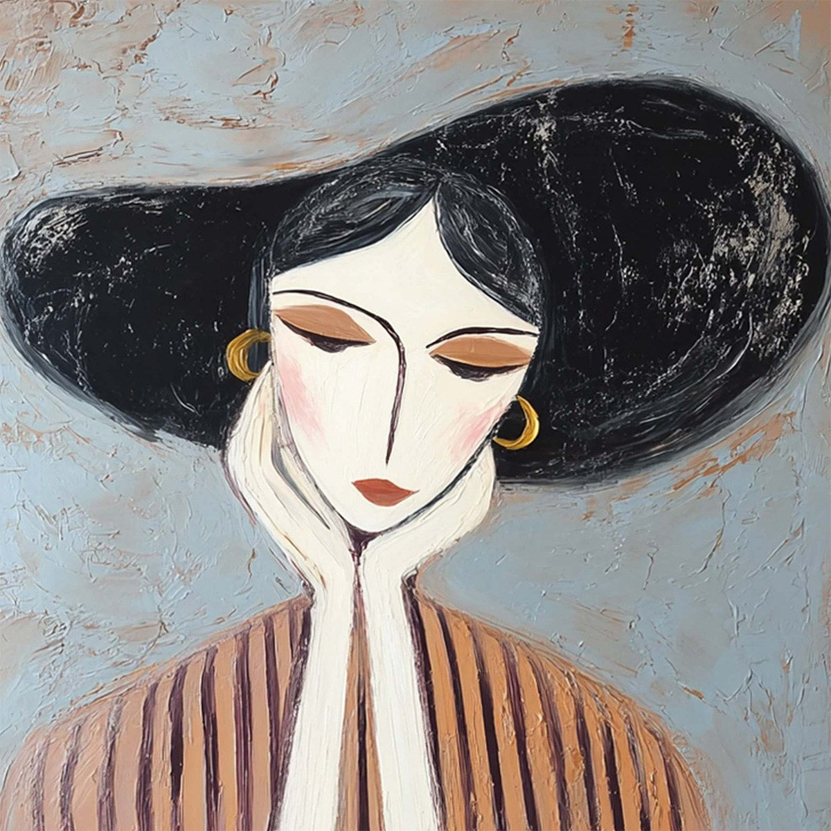 Contemplation Textured Portrait Oil Painting – Figurative Textured Oil Painting, view 3