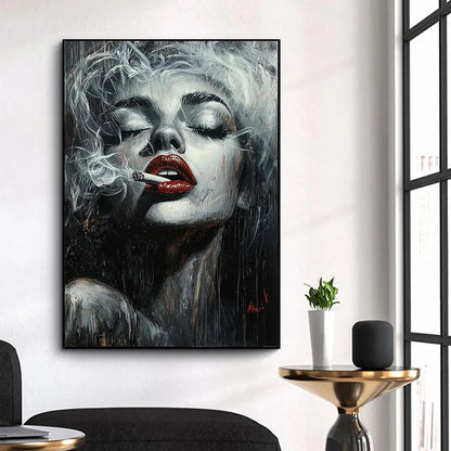 Red Figurative Oil Painting – Crimson Muse