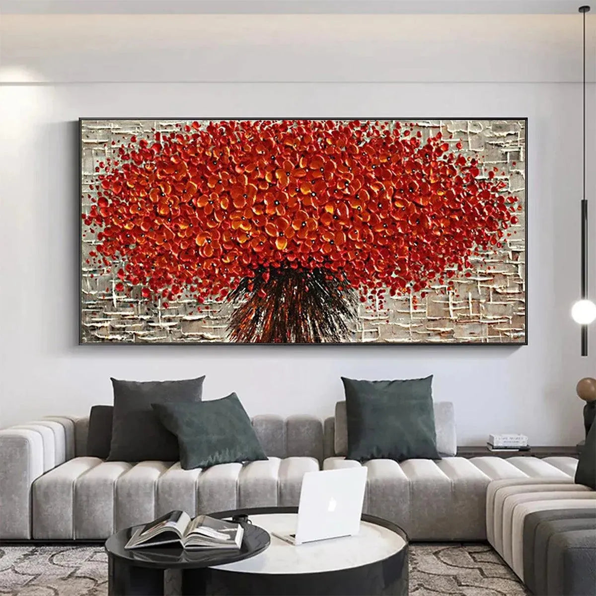 Red Floral Impasto Painting – Crimson Burst