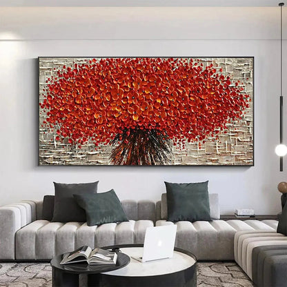 Red Floral Impasto Painting – Crimson Burst