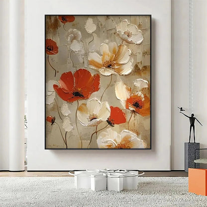Red and White Poppy Textured Painting – Crimson Fields