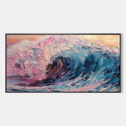 Crystal Crest hand-painted ocean blue, pink and violet textured ocean wave painting rolled canvas option