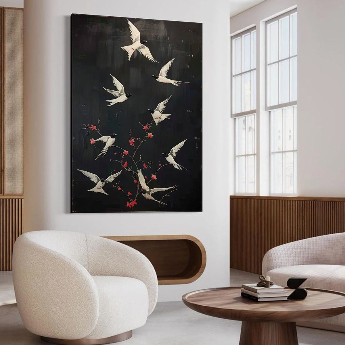 Pink and White Bird Oil Painting – Dancing In The Dark