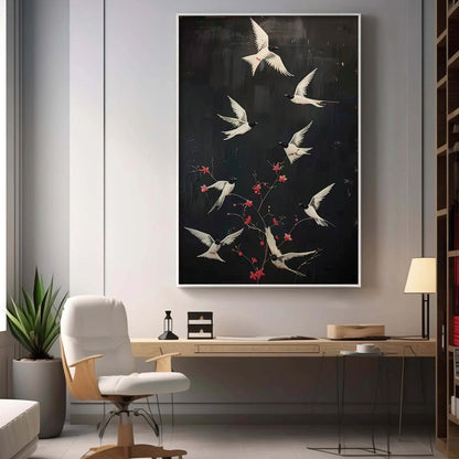 Pink and White Bird Oil Painting – Dancing In The Dark