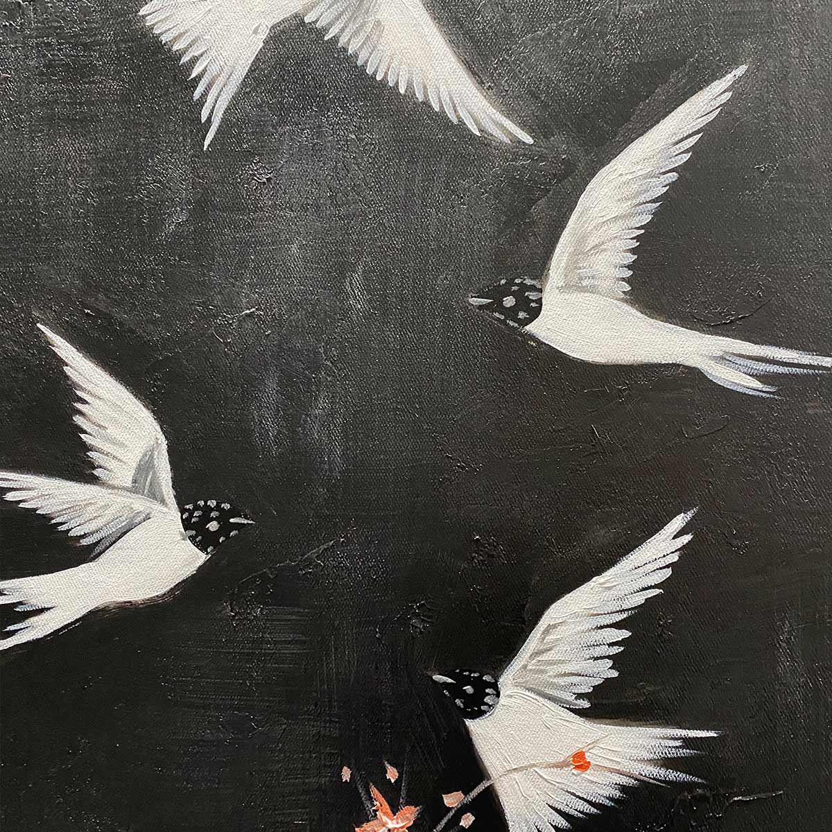 Pink and White Bird Oil Painting – Dancing In The Dark