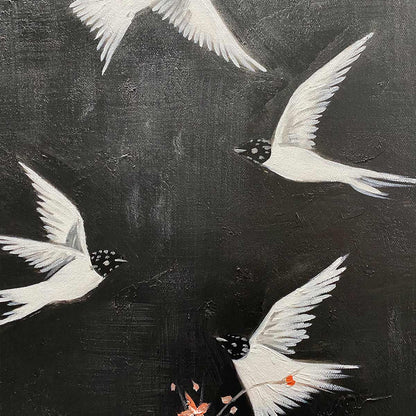 Pink and White Bird Oil Painting – Dancing In The Dark