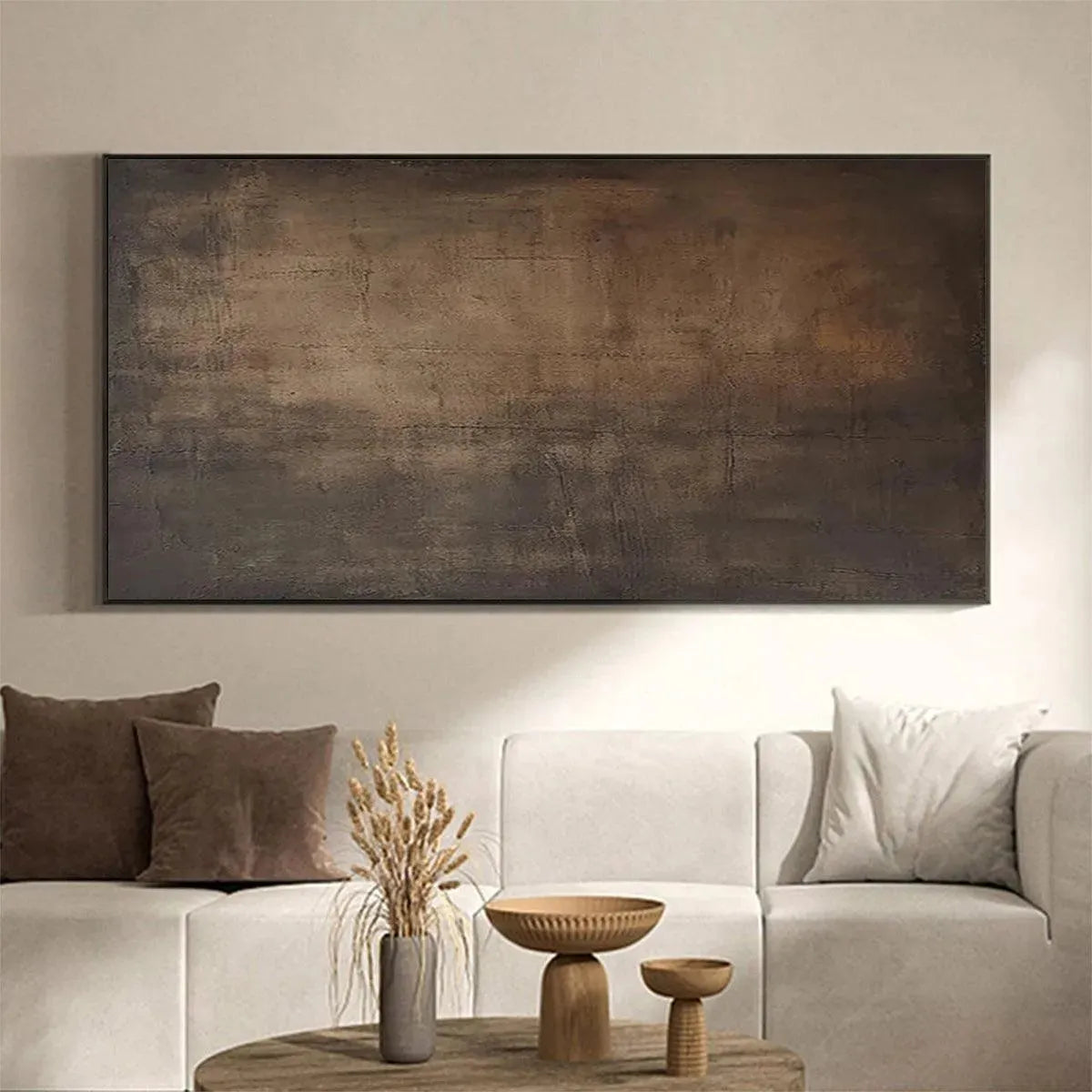 Brown Wabi-Sabi Landscape Textured Oil Painting – Dark Brown Textured Landscape