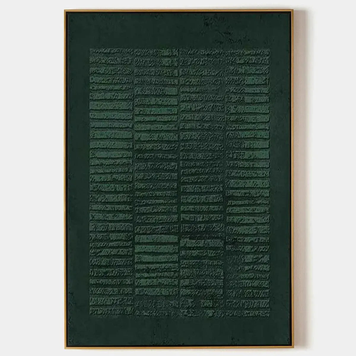 Dark Green Textured Grid – Wabi-Sabi Abstract Oil Painting, view 1