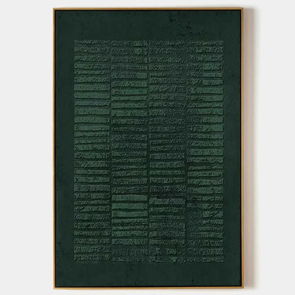 Dark Green Textured Grid – Wabi-Sabi Abstract Oil Painting, view 1