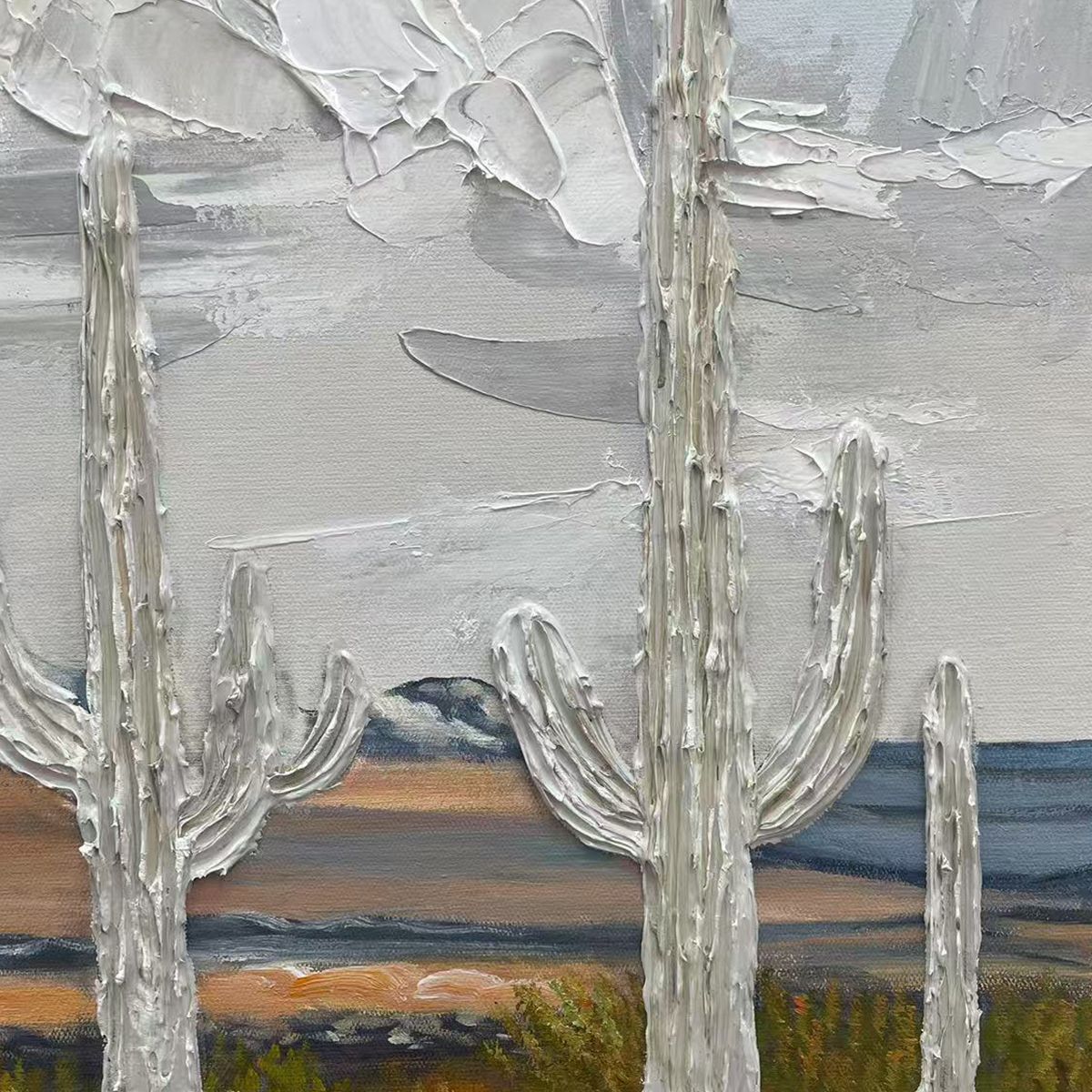 Desert Dream hand-painted terracotta, warm ochre and sand textured desert mountain landscape painting rolled canvas option