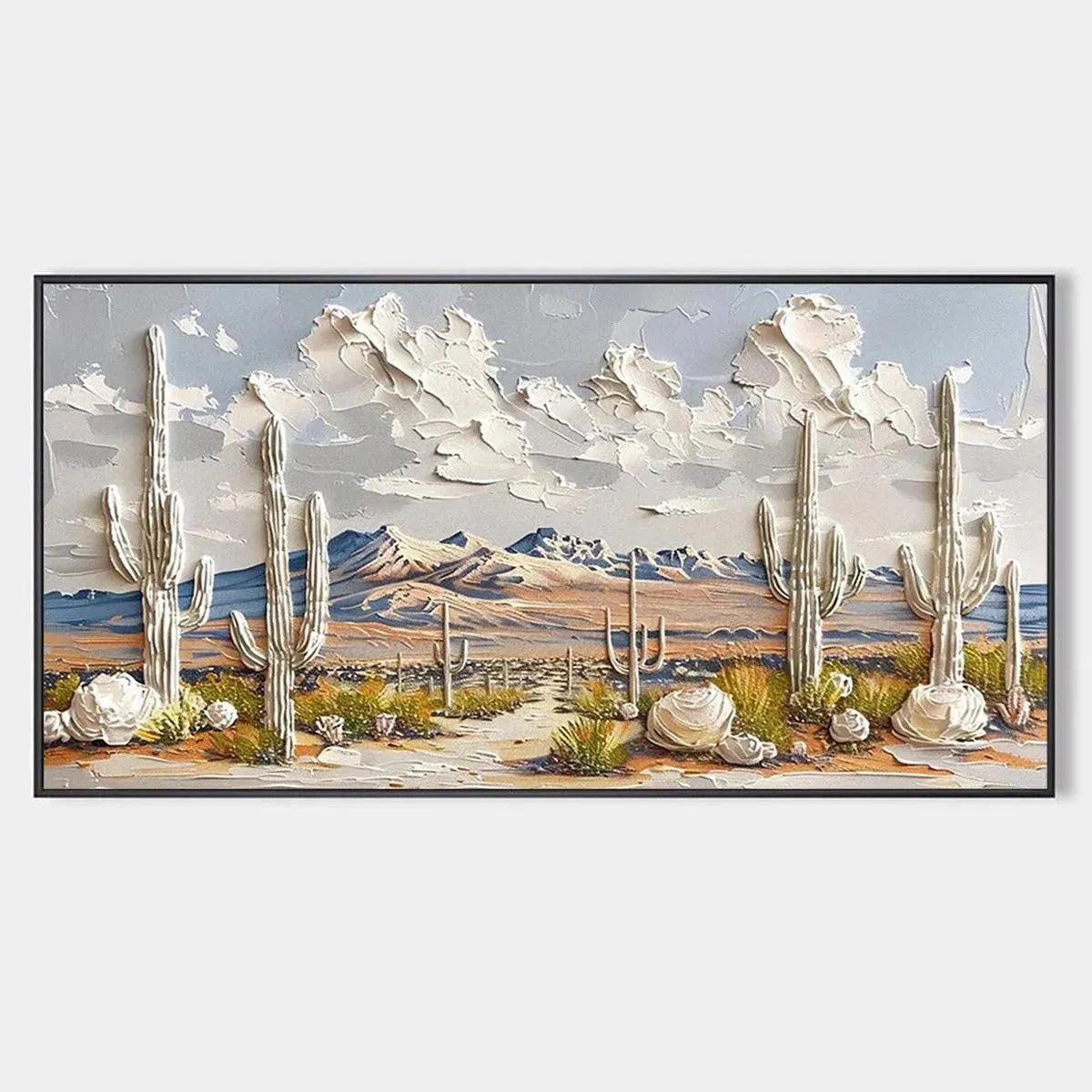 Desert Dream hand-painted terracotta, warm ochre and sand textured desert mountain landscape painting rolled canvas option