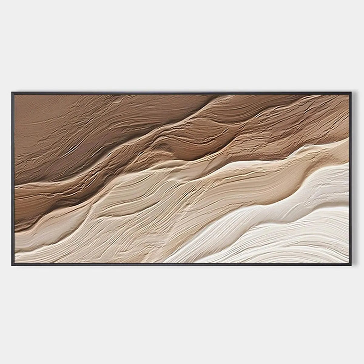 Desert Flow hand-painted beige and earth brown textured coastal landscape painting rolled canvas option