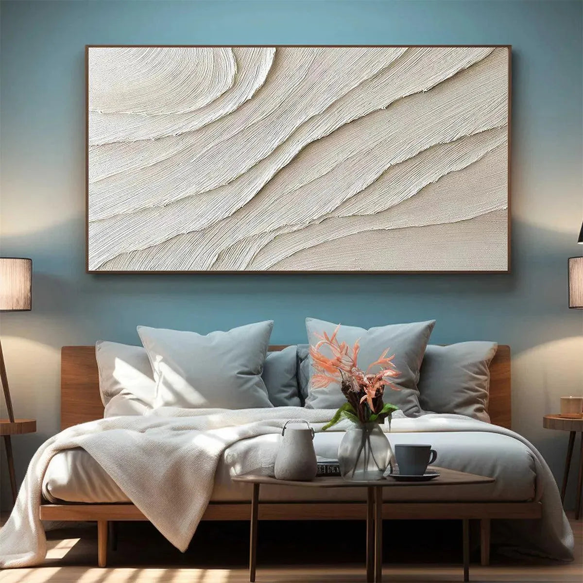 Desert Flow hand-painted beige and ivory textured coastal abstract painting rolled canvas option