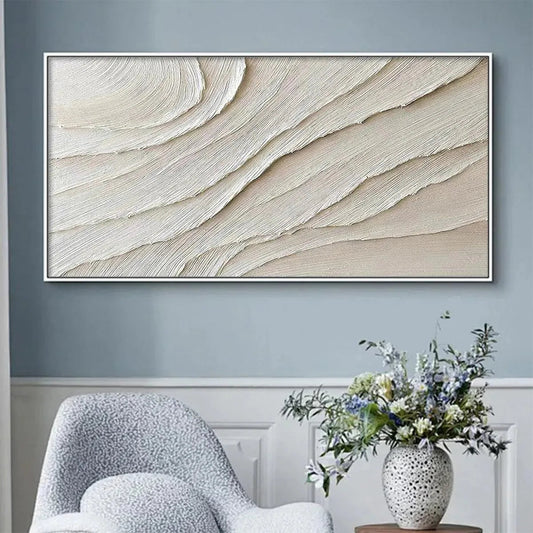 Desert Flow hand-painted beige and ivory textured coastal abstract painting shown as stretched canvas