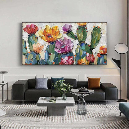 Colorful Cactus Impasto Painting – Desert Garden