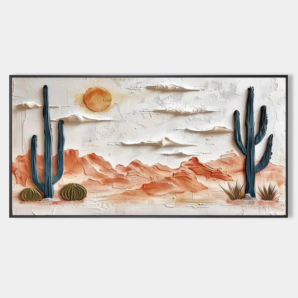 Desert Sunrise hand-painted terracotta, warm ochre and sand textured desert mountain landscape painting rolled canvas option