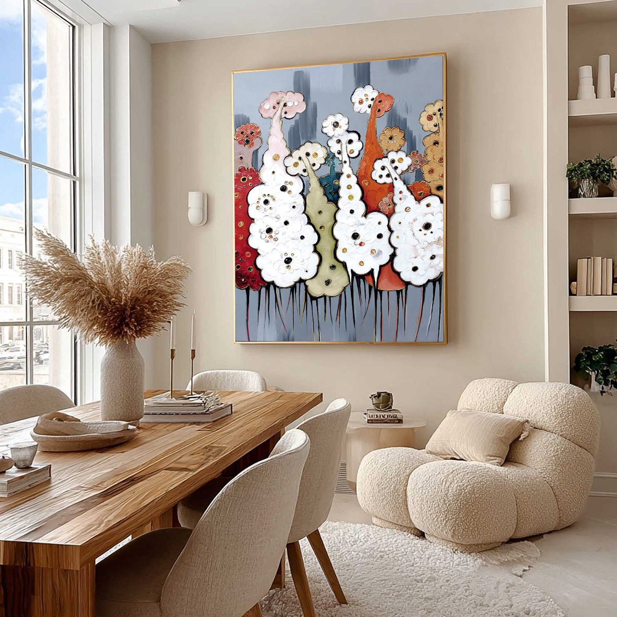 Orange and Gold Abstract Forest Impasto Oil Painting – Dreamwood Grove