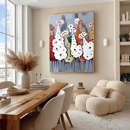 Orange and Gold Abstract Forest Impasto Oil Painting – Dreamwood Grove