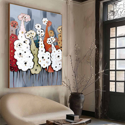 Orange and Gold Abstract Forest Impasto Oil Painting – Dreamwood Grove
