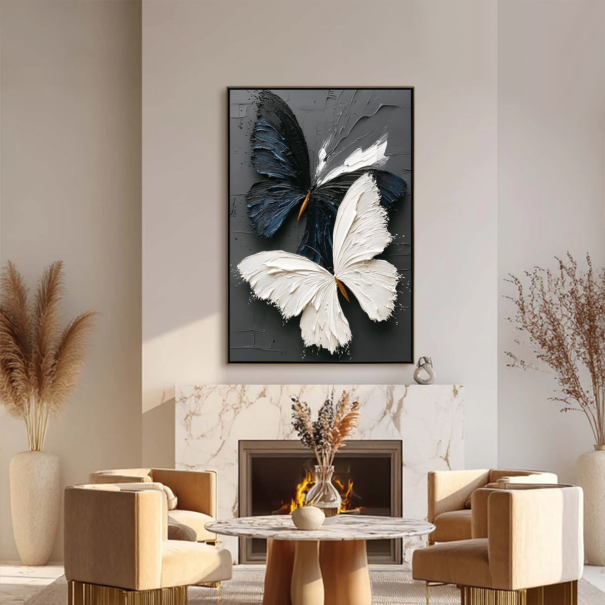 Black and White Butterfly Impasto Oil Painting – Duality