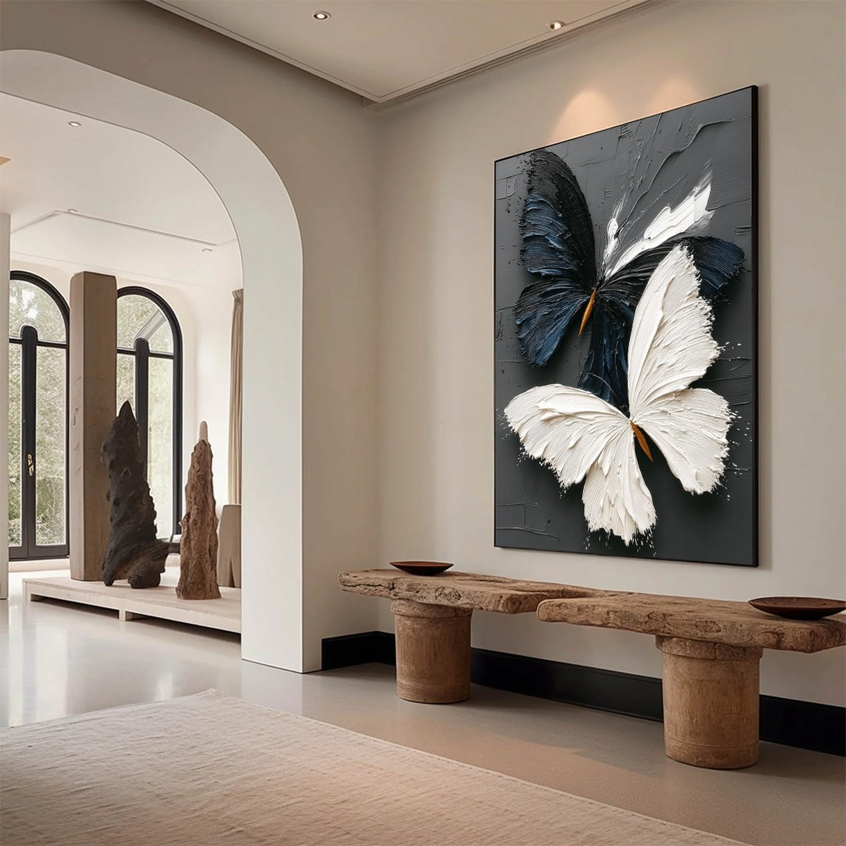 Black and White Butterfly Impasto Oil Painting – Duality