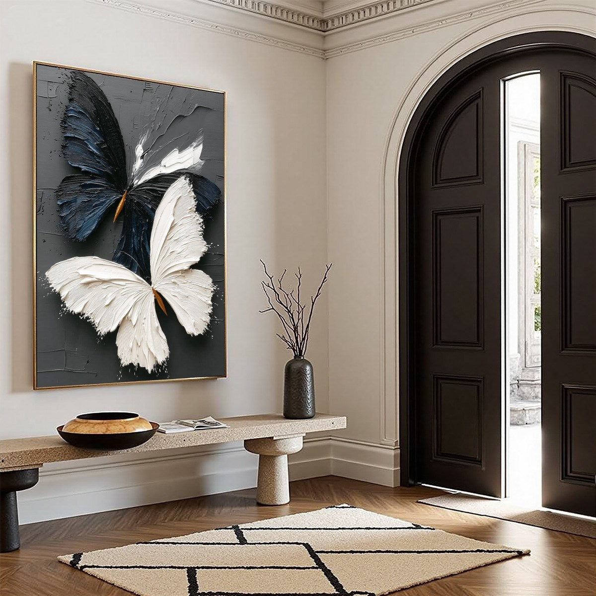 Black and White Butterfly Impasto Oil Painting – Duality