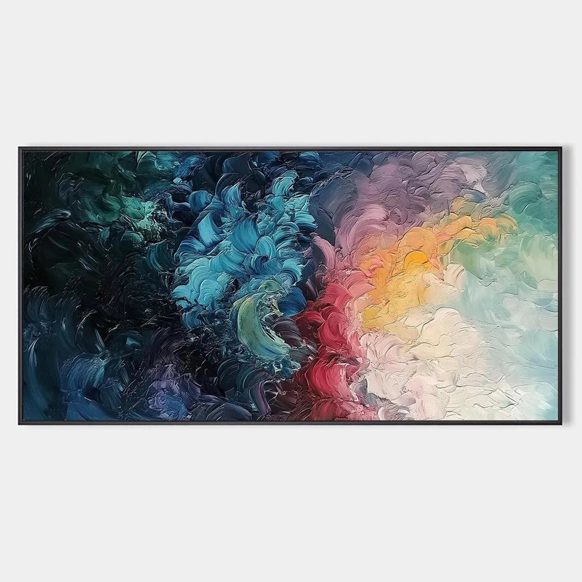Dusk Whispers hand-painted ocean blue, ivory and soft neutral tones textured sunset seascape painting rolled canvas option