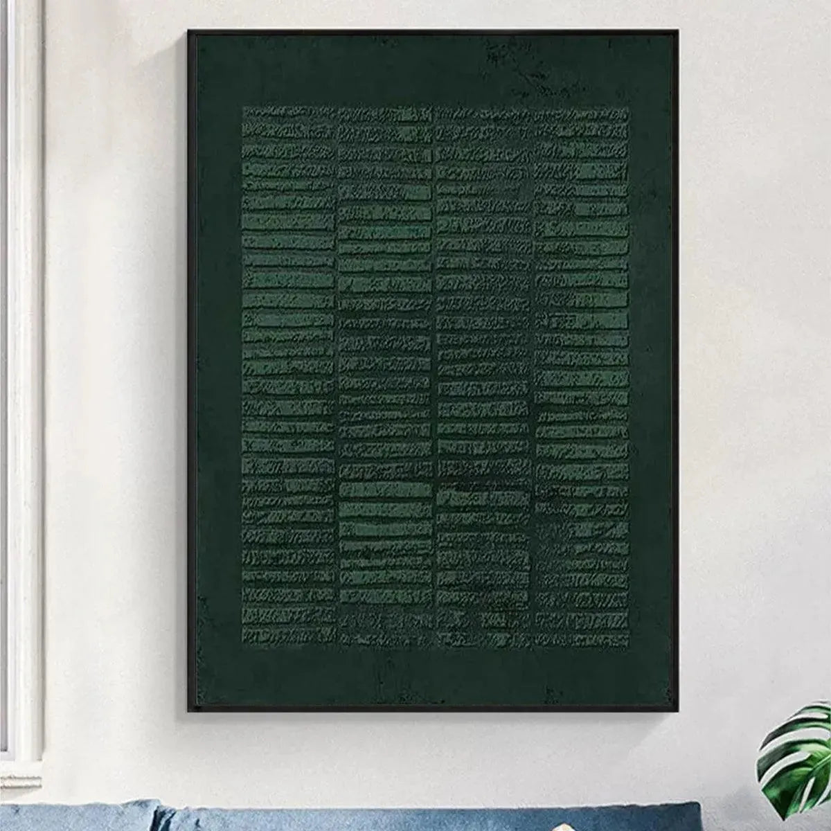 Dark Green Textured Grid – Wabi-Sabi Abstract Oil Painting, view 2