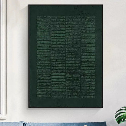 Dark Green Textured Grid – Wabi-Sabi Abstract Oil Painting, view 2