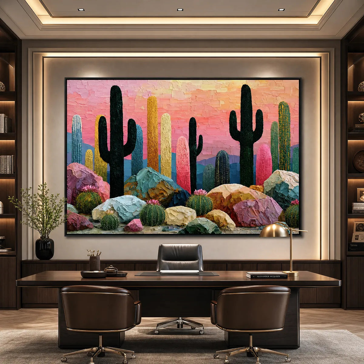 Gold and Pink Desert Impasto Painting – Desert Dreamscape