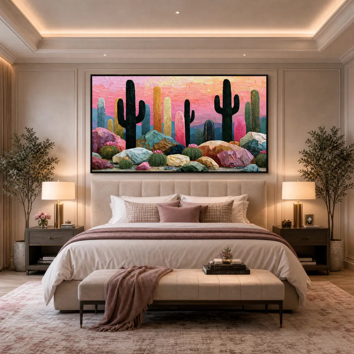 Gold and Pink Desert Impasto Painting – Desert Dreamscape