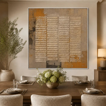 Earthen Grid – Wabi-Sabi Neutral Abstract Oil Painting, view 5