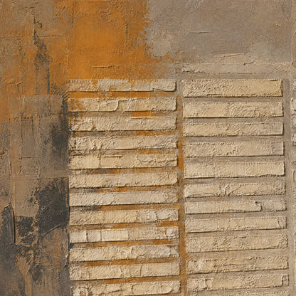 Earthen Grid – Wabi-Sabi Neutral Abstract Oil Painting, view 3