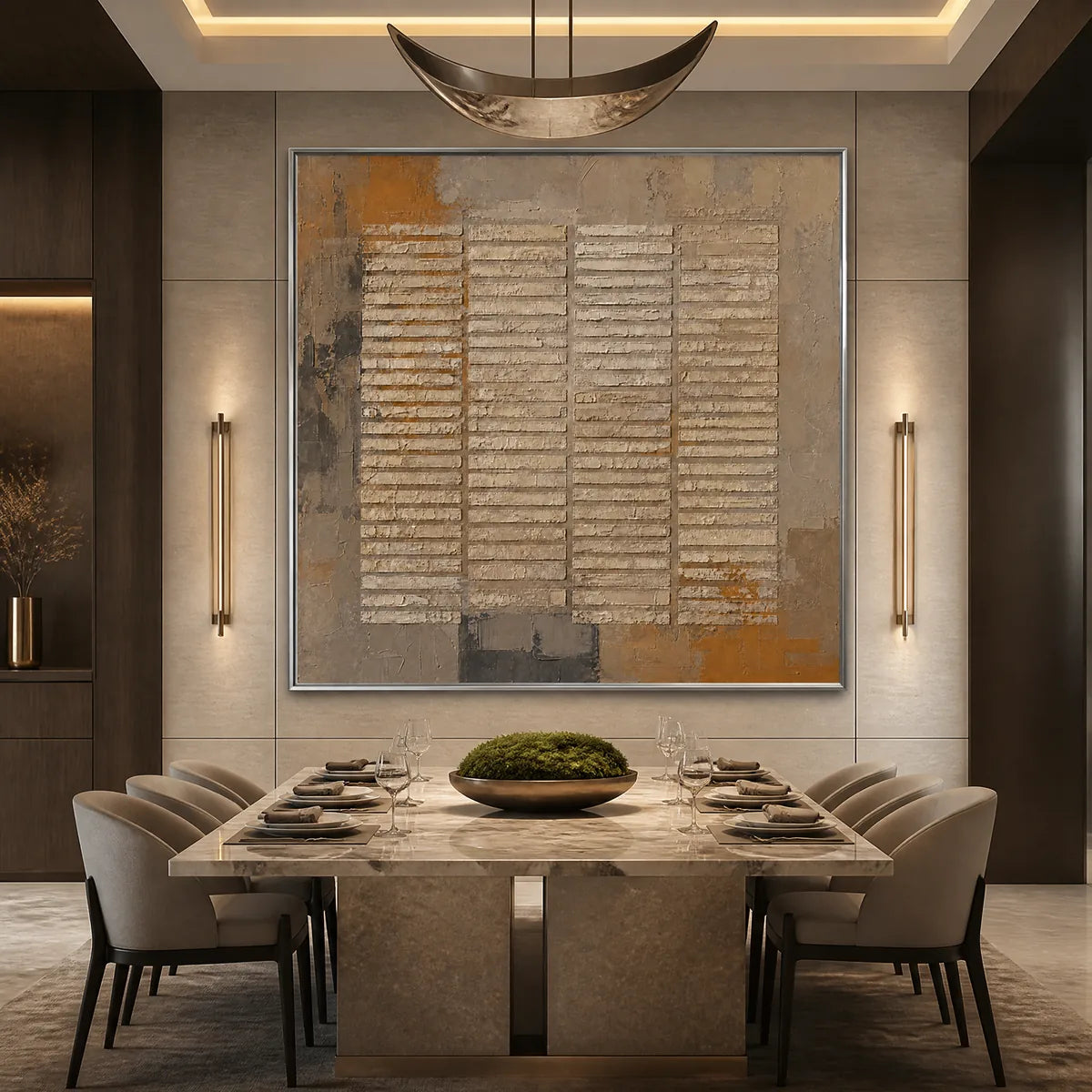 Brown Wabi-Sabi Neutral Abstract Oil Painting – Earthen Grid